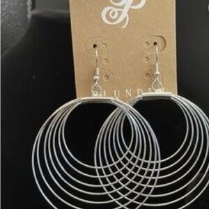 Plunder Silver Layered Concentric Hoop Drop Earrings